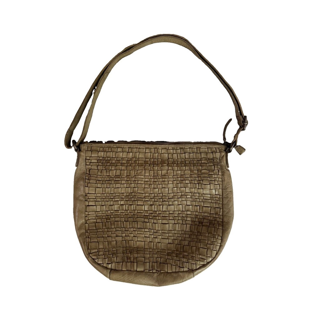 VILENCA HOLLAND Anthropologie Khaki Woven Leather Crossbody Bag Boho
